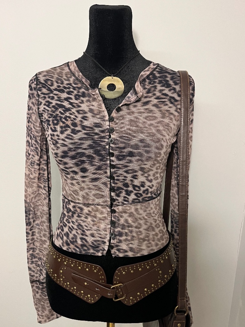 UO Cheetah Print Mesh Button Up Top Size XS